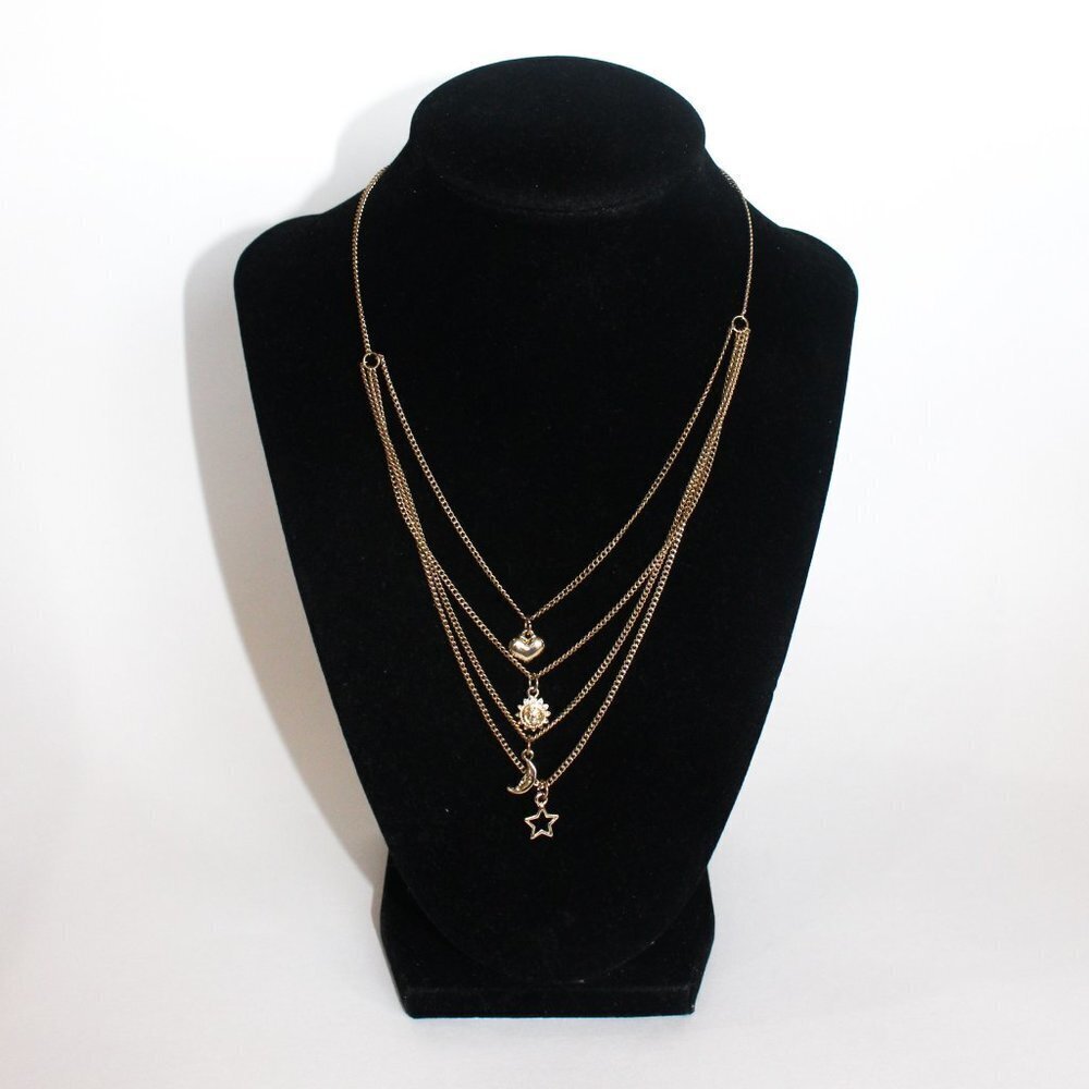 Star Moon Sun Gold Tone Multi Adjustable Length Fashion Jewelry Boho‎ Necklace